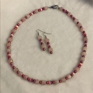 Beautiful Rose Quartz Necklace & Earring Set